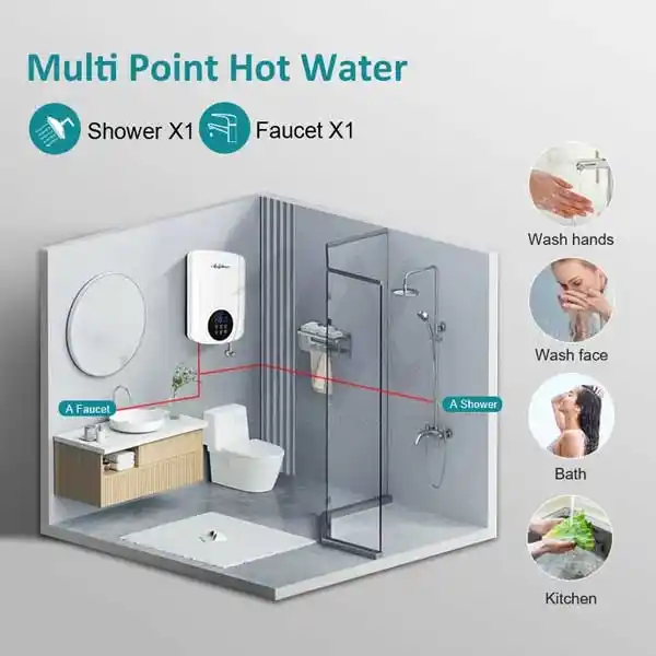 Anlabeier Digital Instant Water Heater with Pump + BLACK RAIN SHOWER SET Anlabeier Instant Shower with Pump Tankless Heater