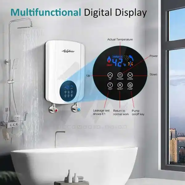 Anlabeier Digital Instant Water Heater with Pump + BLACK RAIN SHOWER SET Anlabeier Instant Shower with Pump Tankless Heater