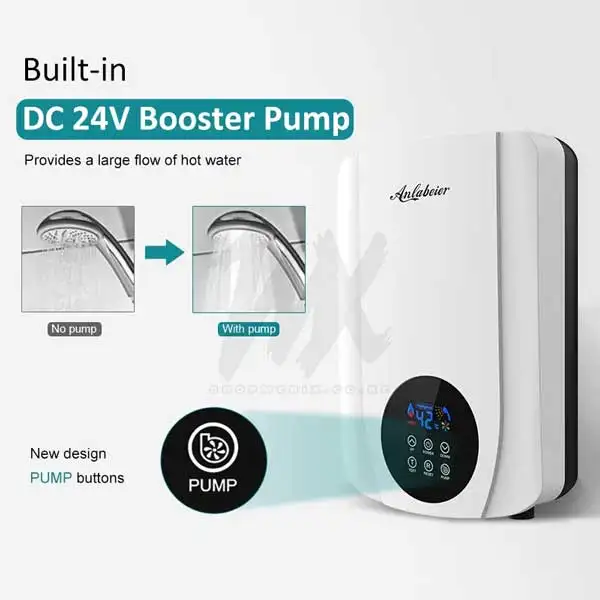 Anlabeier Digital Instant Water Heater with Pump + BLACK RAIN SHOWER SET Anlabeier Instant Shower with Pump Tankless Heater