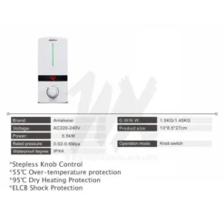Anlabeier Instant Under Sink Water Heater - Knob Control – Works with Salty Water Anlabeier Instant Under Sink Water Heater