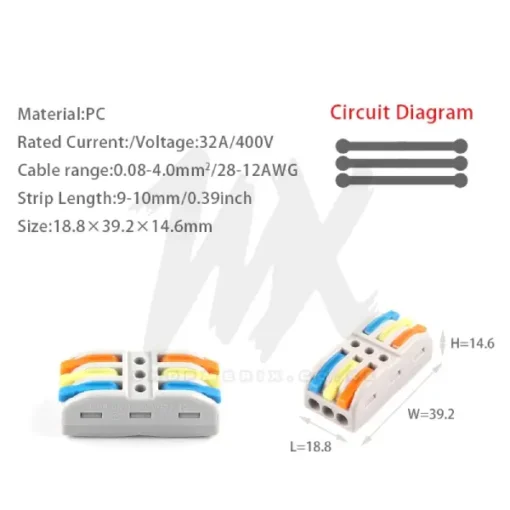 Wire/ Cable Connector, 3 Way (L+N+E) 32 Amps